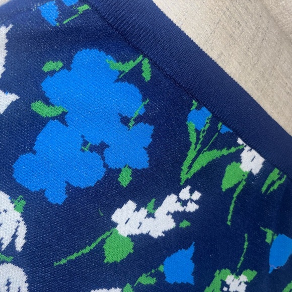 Kate Spade Floral Knit Pencil Midi Skirt Size Small Navy Blue Green Spring - Picture 7 of 8